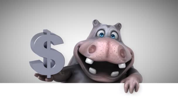 Personagem Desenho Animado Hipopótamo Com Dólar Animação — Vídeo de Stock