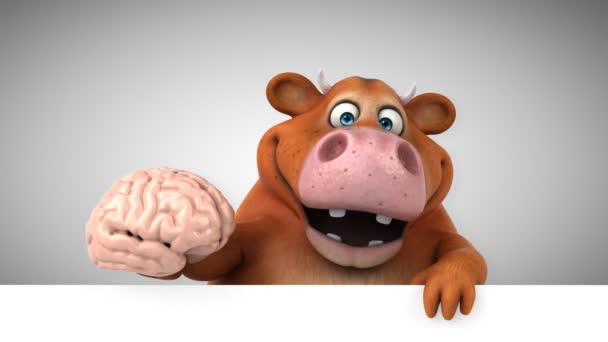 Αγελάδα Χαρακτήρα Κινουμένων Σχεδίων Διασκέδαση Εγκεφάλου Animation — Αρχείο Βίντεο