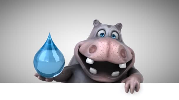 Hippo Grappige Cartoon Karakter Met Waterdrop Animatie — Stockvideo