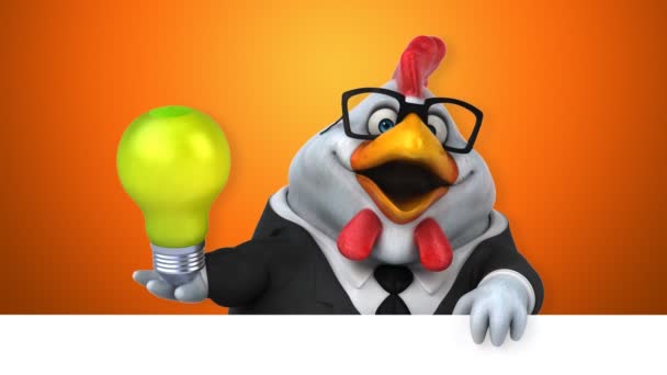 Chicken Fun Cartoon Character Light Bulb Animation — Stock Video