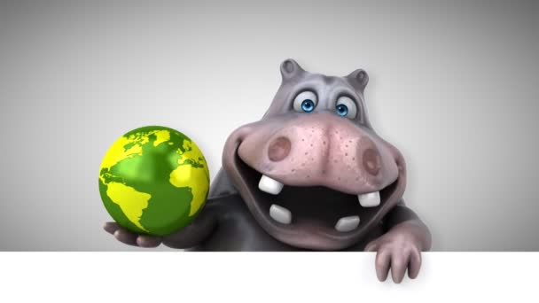 Hippo Roliga Seriefiguren Med Planet Animation — Stockvideo