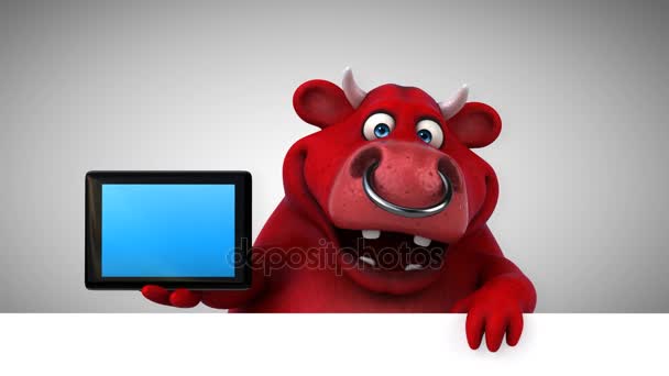 Bull Fun Cartoon Character Tablet Animation — Stock Video
