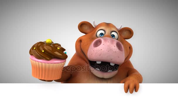 Cow Fun Personagem Desenho Animado Com Cupcake Animação — Vídeo de Stock