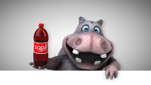 Hippo Fun Cartoon Character Soda Animation — Stock Video