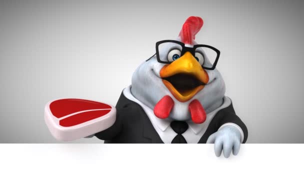 抱着肉的鸡搞笑卡通人物 — 图库视频影像