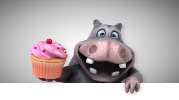 Χαρακτήρα κινουμένων σχεδίων με cupcake — Αρχείο Βίντεο