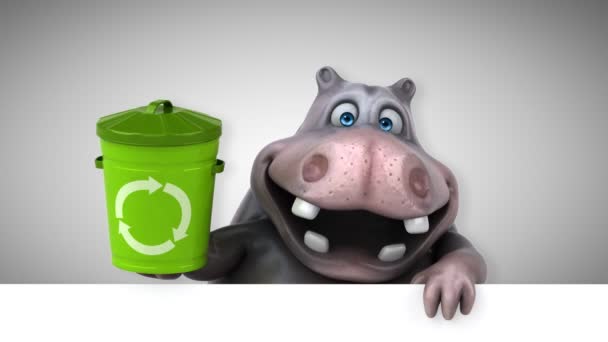 Hippo Fun Personagem Desenho Animado Com Bin Animação — Vídeo de Stock