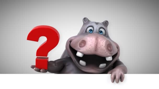 Hippo Funny Cartoon Character Question Animation — Stock Video