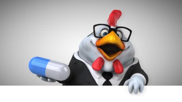 Pollo Divertido Personaje Dibujos Animados Con Píldora Animación — Vídeos de Stock