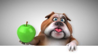 Bulldog eğlenceli çizgi film karakteri ile elma - 3d animasyon 