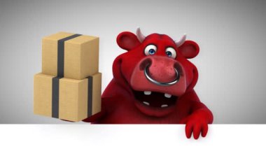 Boğa çizgi film karakteri ile kutuları - 3d animasyon 