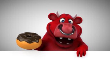 Boğa eğlenceli çizgi film karakteri ile çörek - 3d animasyon 