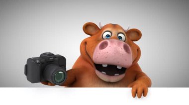 Eğlenceli çizgi film karakteri ile kamera - 3d animasyon inek 