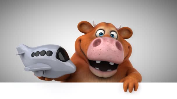 Cow Fun Cartoon Character Plane Animation — Stock Video