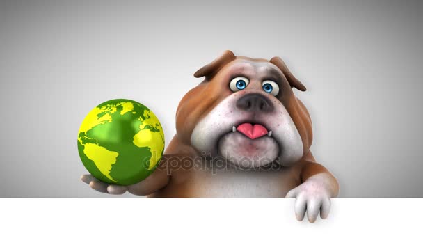 Bulldog Divertido Personaje Dibujos Animados Con Planeta Animación — Vídeos de Stock