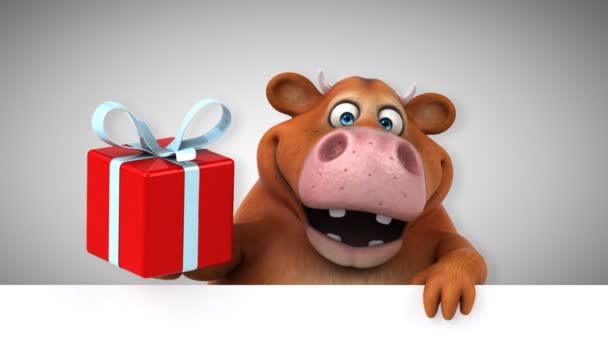 Cow Cartoon Character Gift Animation — Stock Video