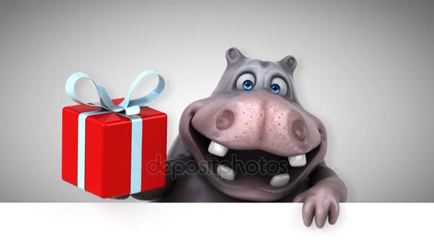 Hippo Personnage Dessin Animé Amusant Avec Cadeau Animation — Video