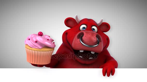 Taureau Amusant Personnage Dessin Animé Avec Cupcake Animation — Video