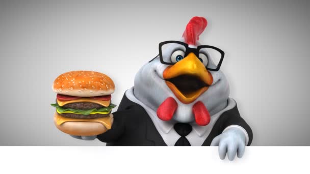 Csirke Szórakoztató Rajzfilmfigura Hamburger Animáció — Stock videók