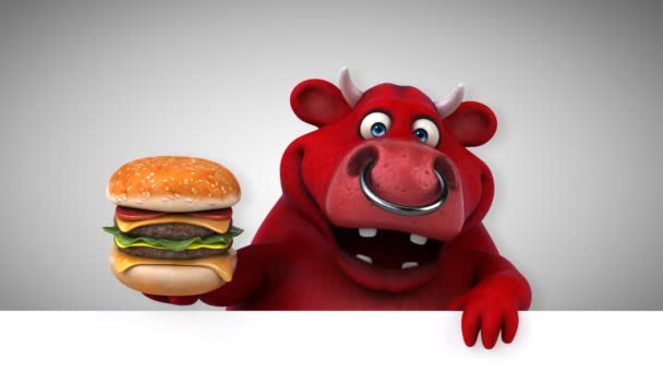 Bull Funny Cartoon Character Hamburger Animation — Stock Video
