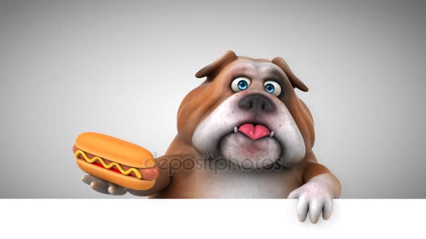 Bulldog Leuke Cartoon Karakter Met Hotdog Animatie — Stockvideo