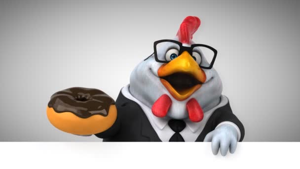 Kyckling Roliga Seriefiguren Med Donut Animation — Stockvideo