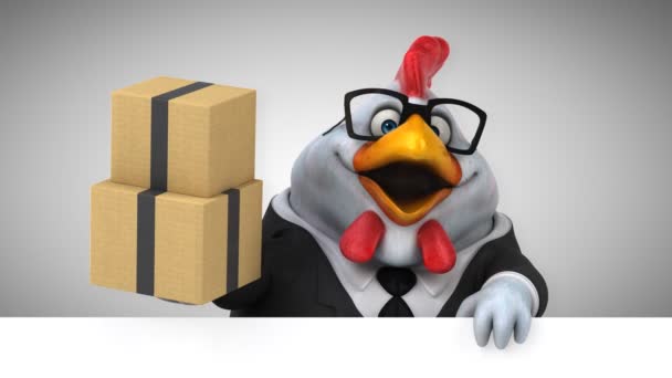 Смешной Мультяшный Персонаж Курица Коробками Анимация — стоковое видео