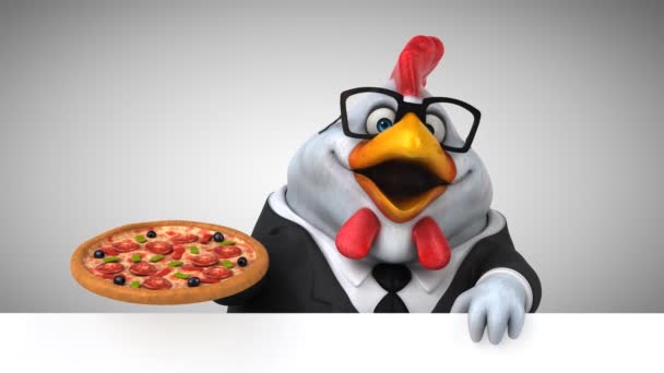 Kyckling Seriefiguren Med Pizza Animation — Stockvideo