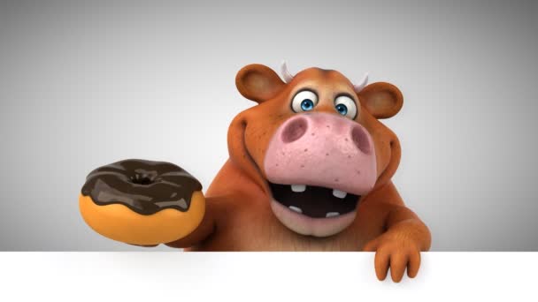 Koe Leuk Personage Met Donut Animatie — Stockvideo