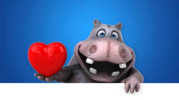 Hippo Roliga Seriefiguren Med Hjärtat Animation — Stockvideo