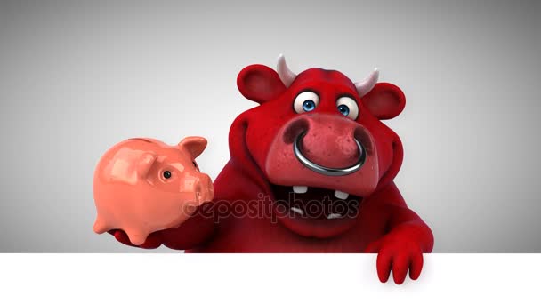 Bull Fun Cartoon Character Piggy Bank Animation — Stock Video