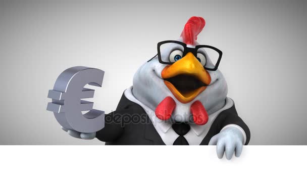 chicken funny cartoon character with euro     - 3D animation 