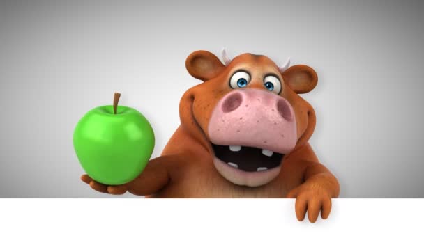 Cow Fun Cartoon Character Apple Animation — Stock Video