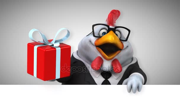 Personaje Dibujos Animados Pollo Celebración Regalo Animación — Vídeo de stock