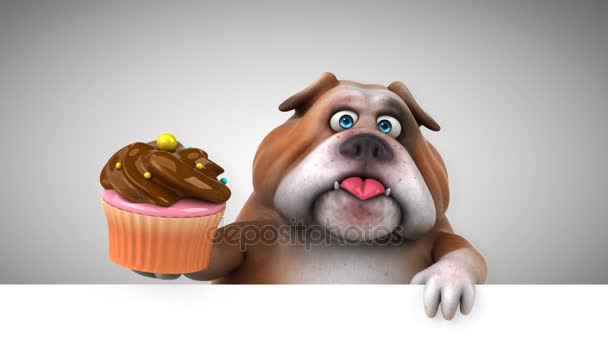 Bulldog Stripfiguur Holding Cupcake Animatie — Stockvideo