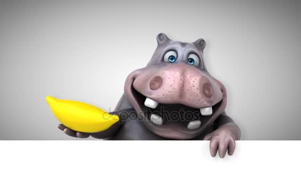 Nilpferd lustige Cartoon-Figur mit Banane - 3D-Animation