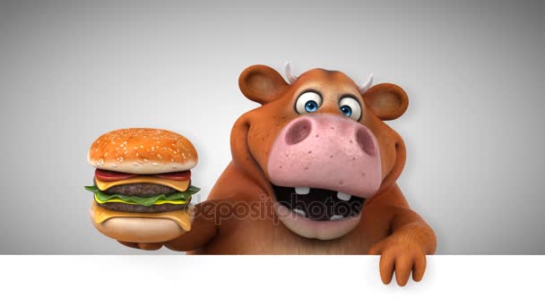 Cow Funny Cartoon Character Hamburger Animation — Stock Video