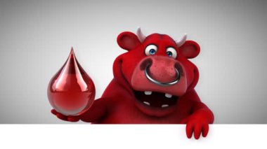 Boğa çizgi film karakteri ile damla - 3d animasyon 