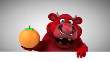 Boğa eğlenceli çizgi film karakteri ile turuncu - 3d animasyon 