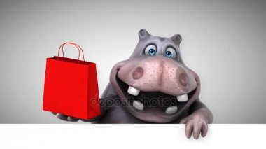 su aygırı çizgi film karakteri holding çanta - 3d animasyon 