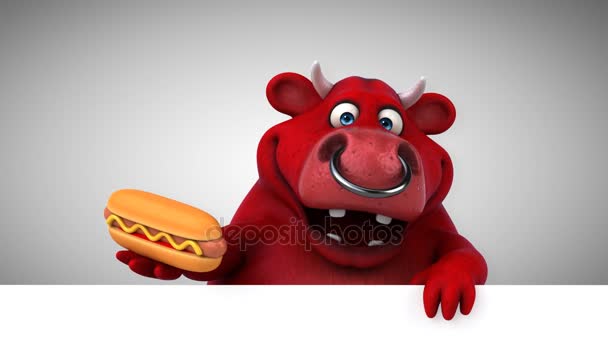 Vache Personnage Dessin Animé Avec Hotdog Animation — Video