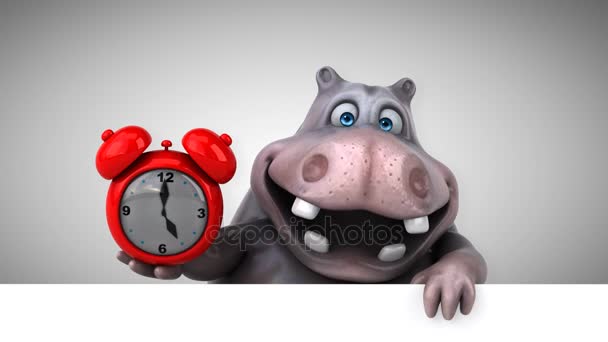 Hippo Fun Cartoon Character Clock Animation — Stock Video