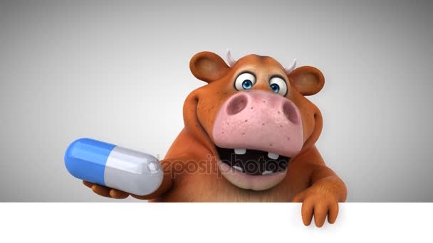 Cow Funny Cartoon Character Pill Animation — Stock Video