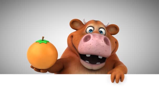 Cow Fun Personagem Desenho Animado Com Laranja Animação — Vídeo de Stock