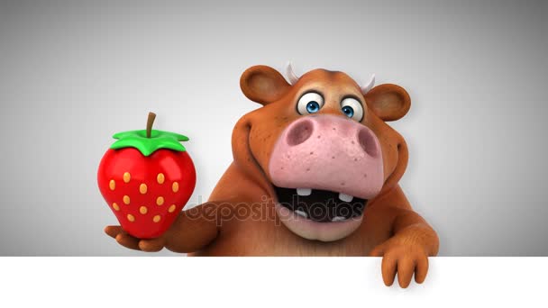 Cow Fun Cartoon Character Strawberry Animation — Stock Video