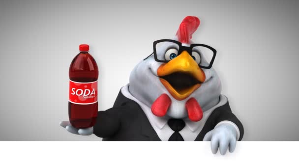 Personaje Divertido Dibujos Animados Pollo Sosteniendo Soda Animación — Vídeo de stock