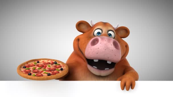 Personagem Desenhos Animados Vaca Com Pizza Animação — Vídeo de Stock