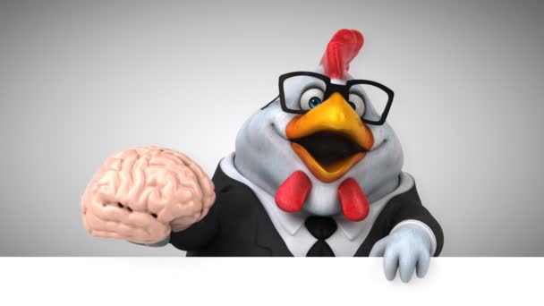 鸡滑稽的卡通人物与大脑 — 图库视频影像