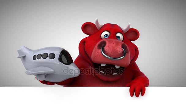 Cow Fun Cartoon Character Plane Animation — Stock Video