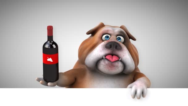 Bulldog Kul Tecknad Figur Med Vin Animation — Stockvideo